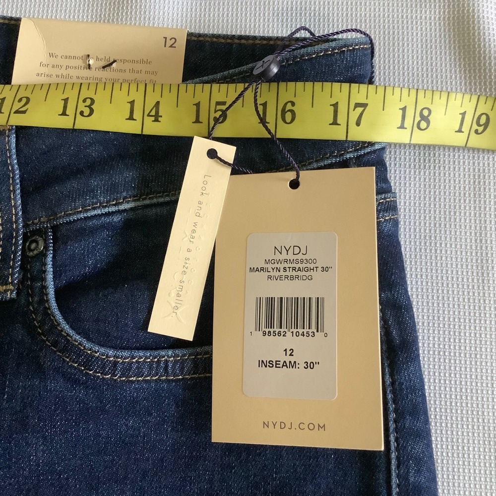 NYDJ Marilyn Straight Leg Jeans Riverbridge Dark Blue MGWRMS9300 Womens 12 30in - Picture 8 of 12